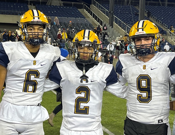 Springfield Seniors Shawn Thigpen (6), Daylen Bradley (2), Bryce Schondelmyer (9) (photo by Greg Shoemaker/TriStateFootball.com)